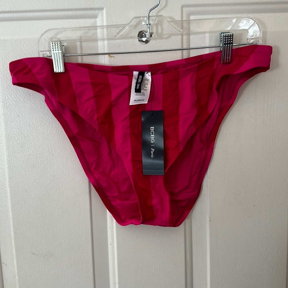 BCBG PARIS PINK/RED STRIPED SWIMSUIT BOTTOM: NWT: SZ XXL